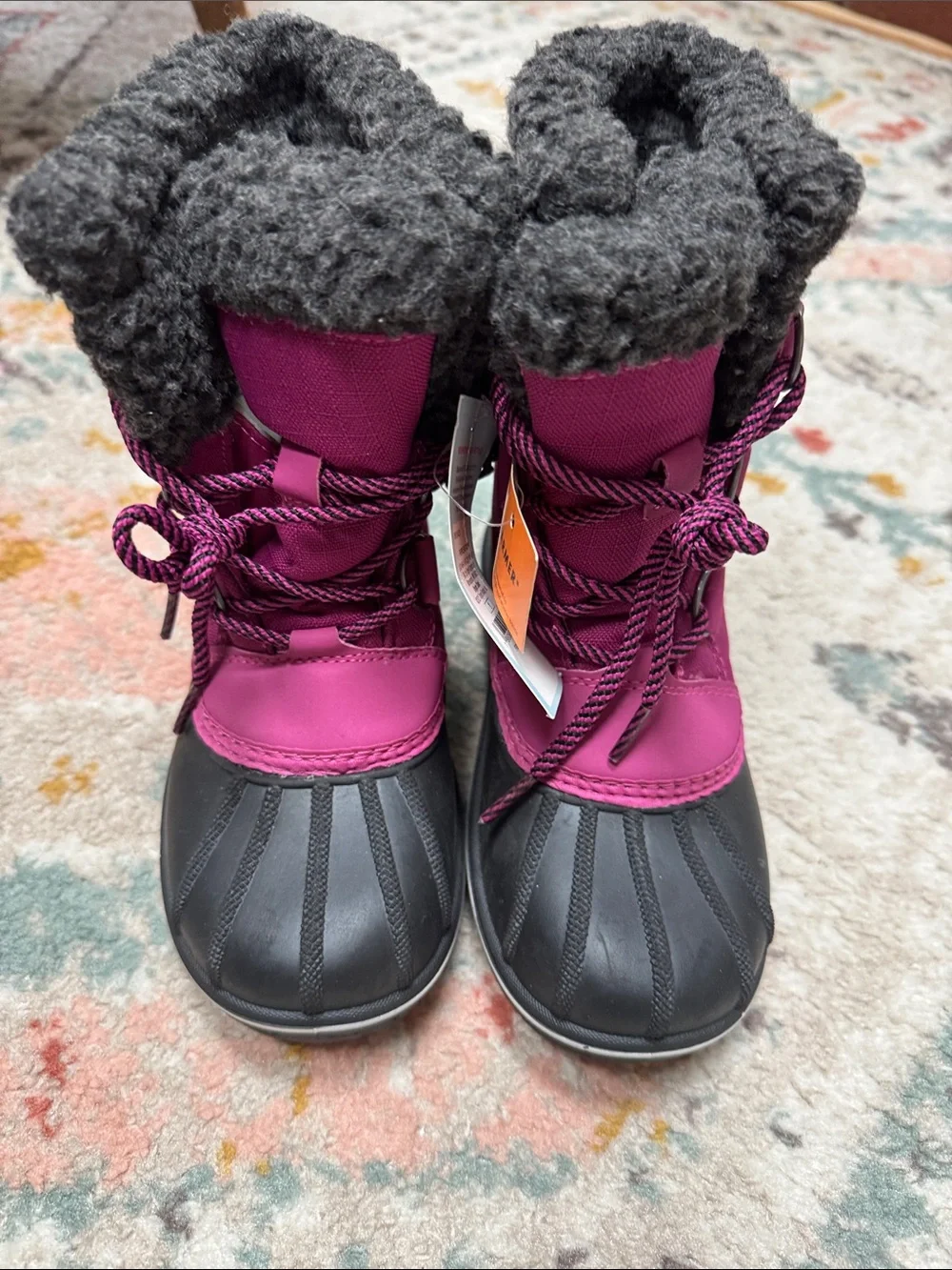 Cat & Jack Magenta and Black Kids Waterproof Snow Boots Size 1